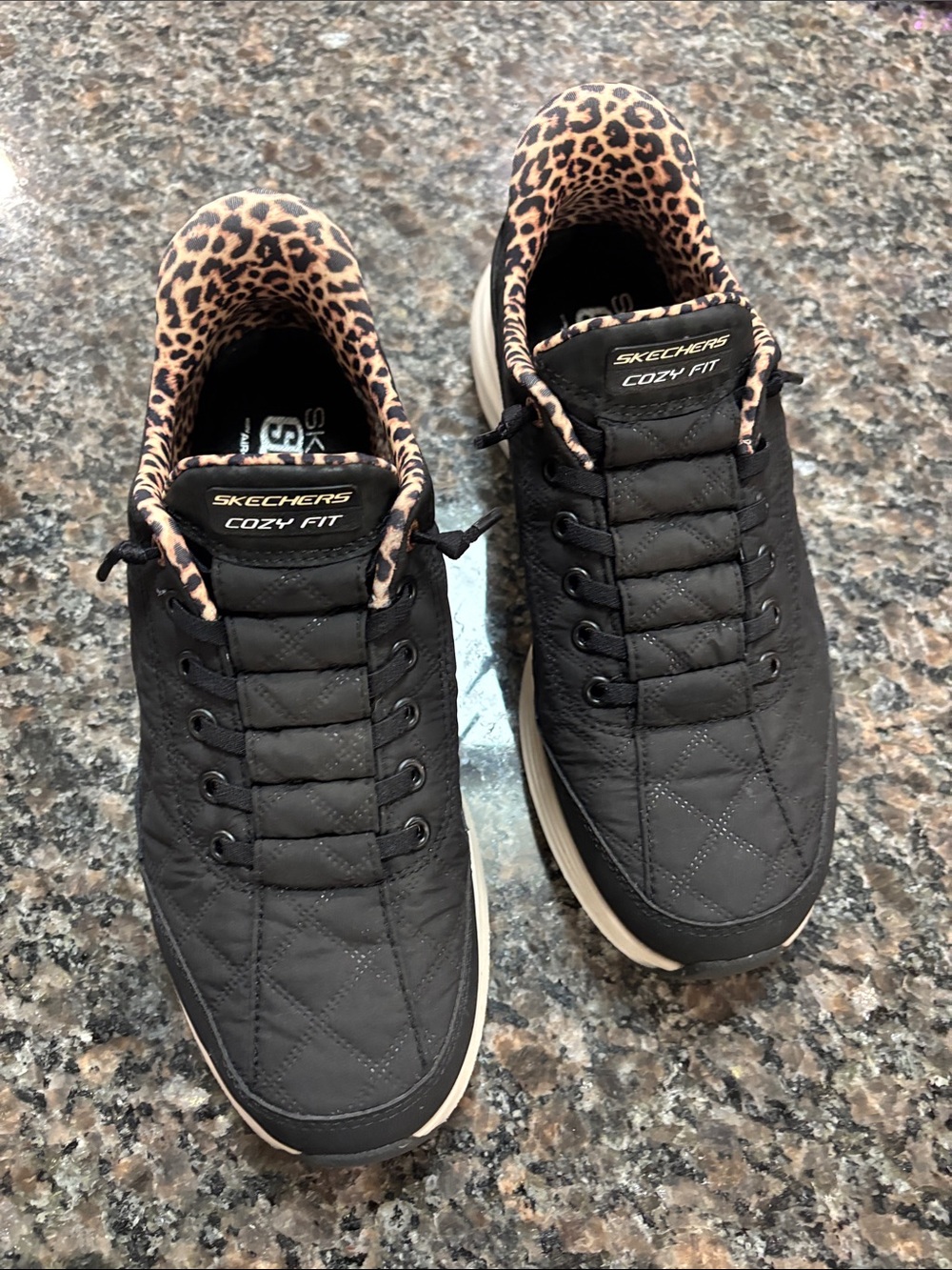 Skechers Women's Black Sneakers with Leopard-Print Collar - Picture 4 of 4